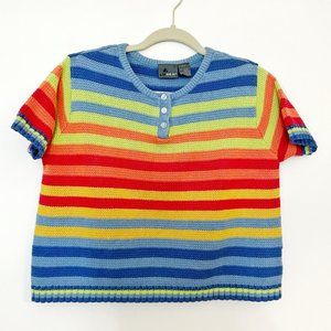 LizWear Cropped Rainbow Short Sleeve Sweater